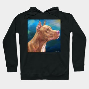 Expressive Painting of a Red Nose Pit Bull On Blue Background Hoodie